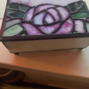 Source Unknown Stained Glass Jewelry Box - Pink and Green